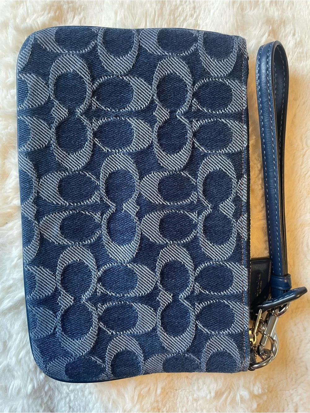 Coach Blue Denim Signature Jacquard Wristlet